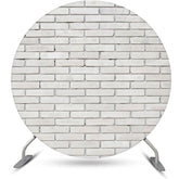 Aperturee - Round White Retro Brick Wall Birthday Party Backdrop